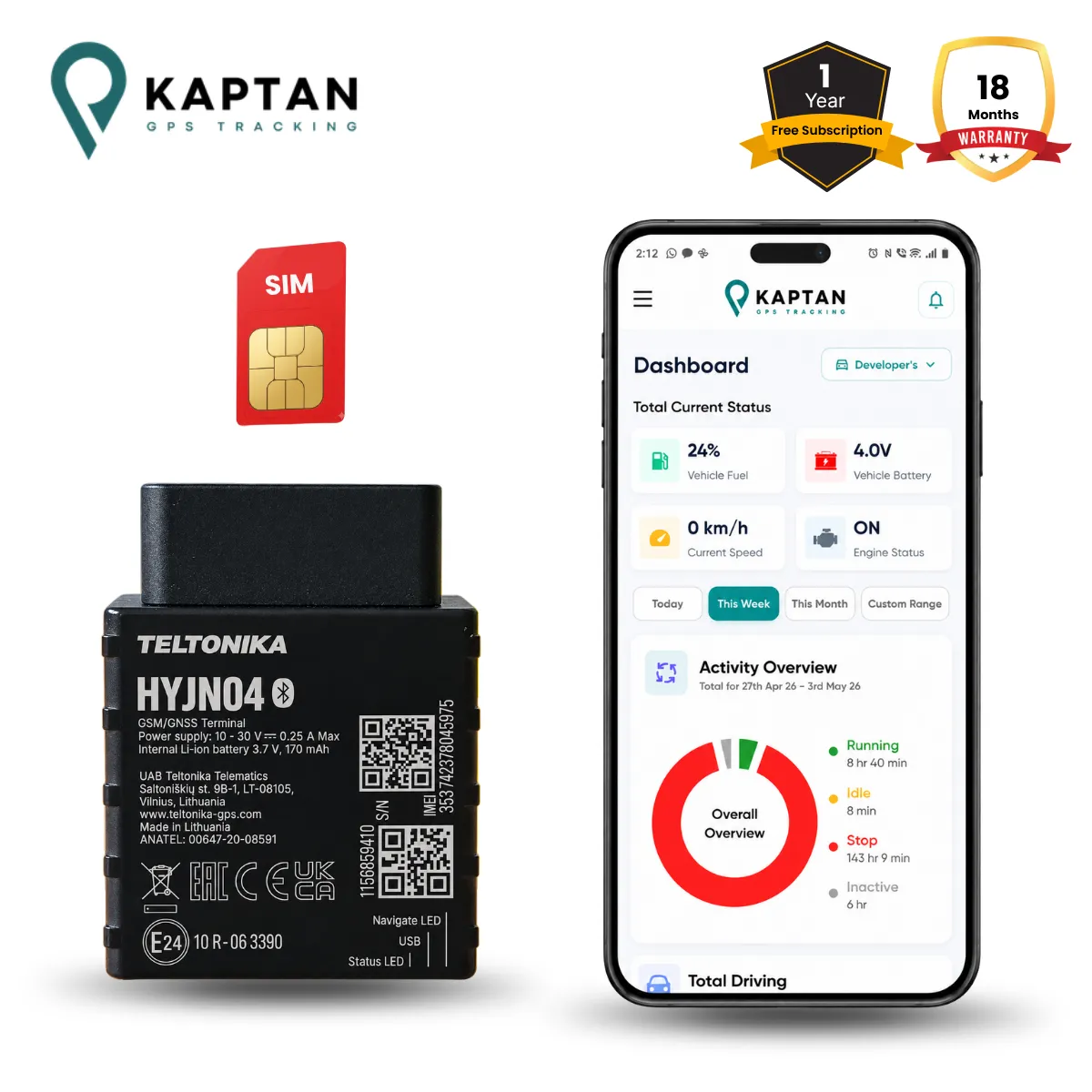 Kaptan GPS HYJN04 Slim GPS Tracker - Front View