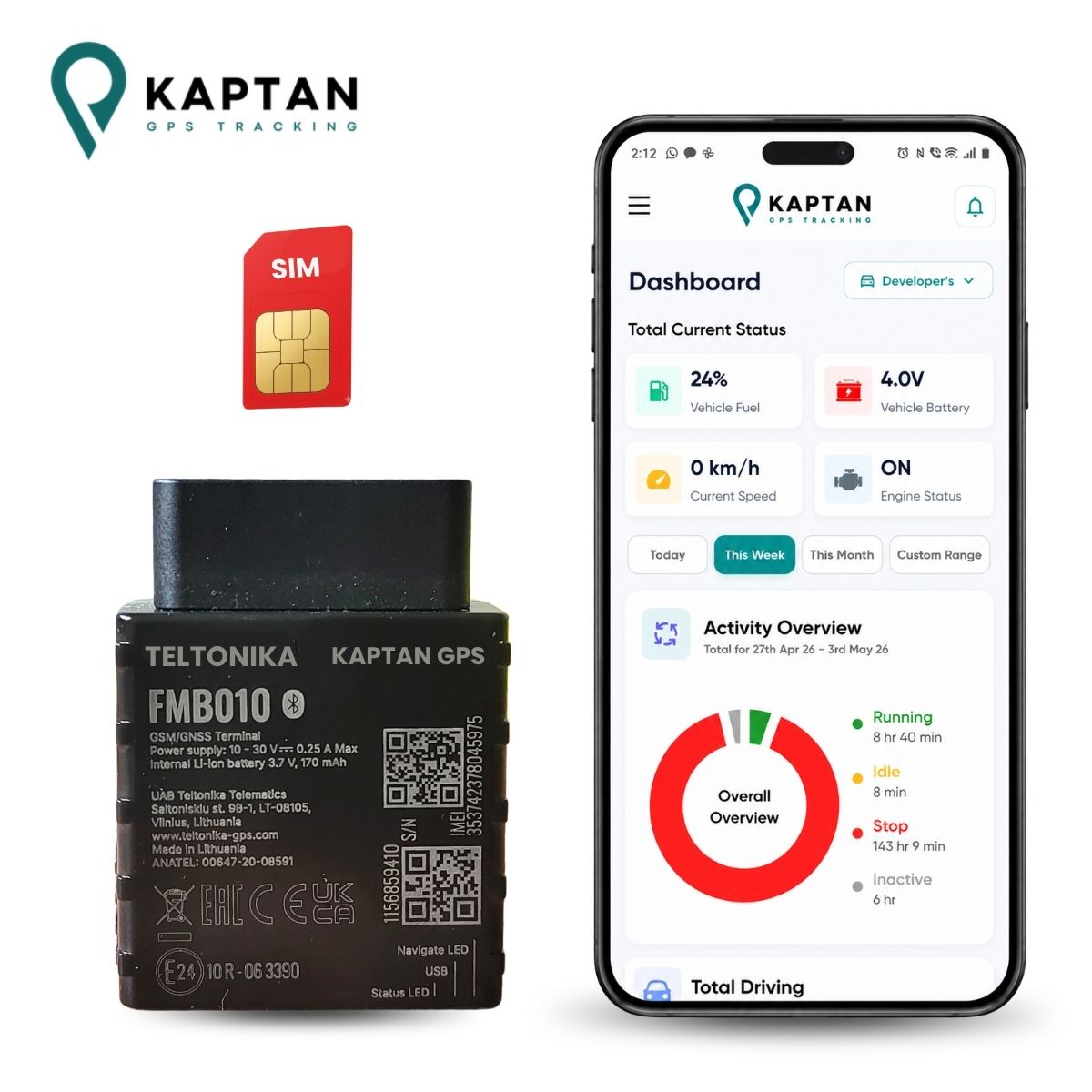 Kaptan GPS FMB010 Slim GPS Tracker - Front View