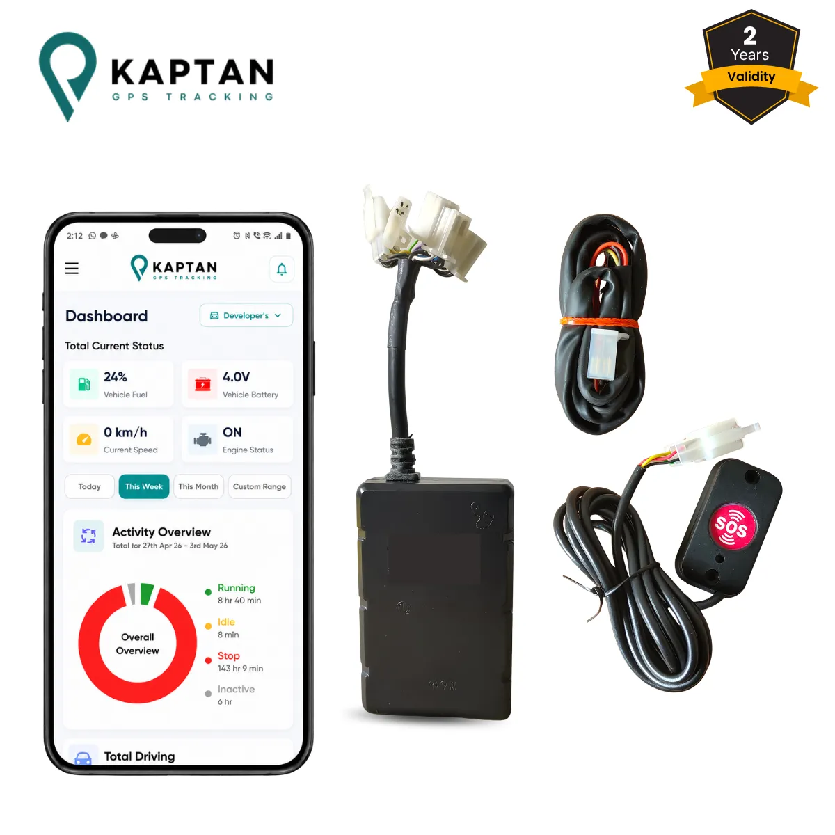 Kaptan GPS VLTD 2 Years AIS-140 Vehicle Tracker